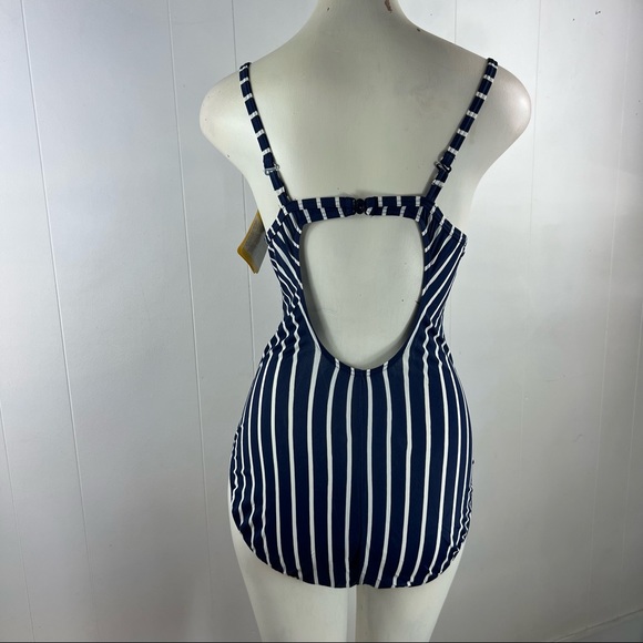 VINTAGE WONDERBRA 90s Navy & White Stripes One Piece Swim Suit Size 10 NWT - Picture 7 of 16